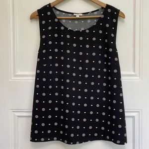 Talbots Sleeveless Black White Print Shell Rayon Size L